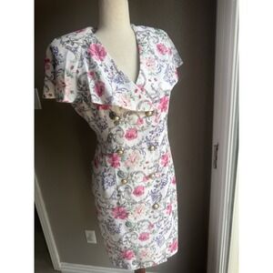 Vtg Cottage Core Dress 90s Garden Floral Shabby Chic Demure Medium P 8‎